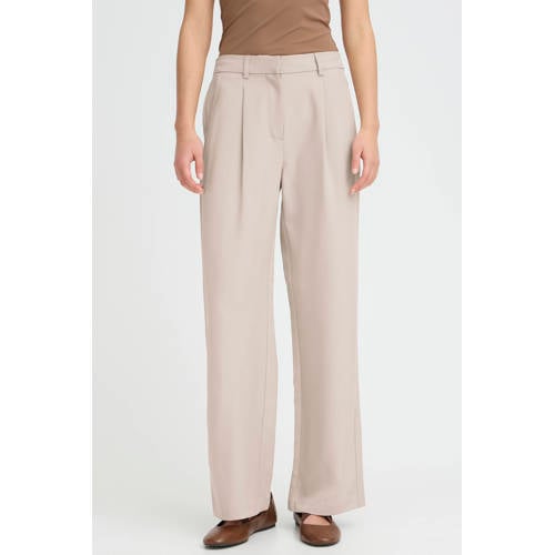 ICHI wide leg regular waist broek ecru afbeelding