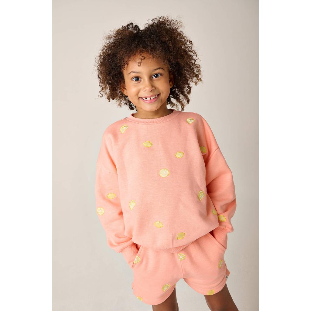 Zalmkleurige meisjes Tumble 'n Dry regular waist sweatshort met elastische tailleband