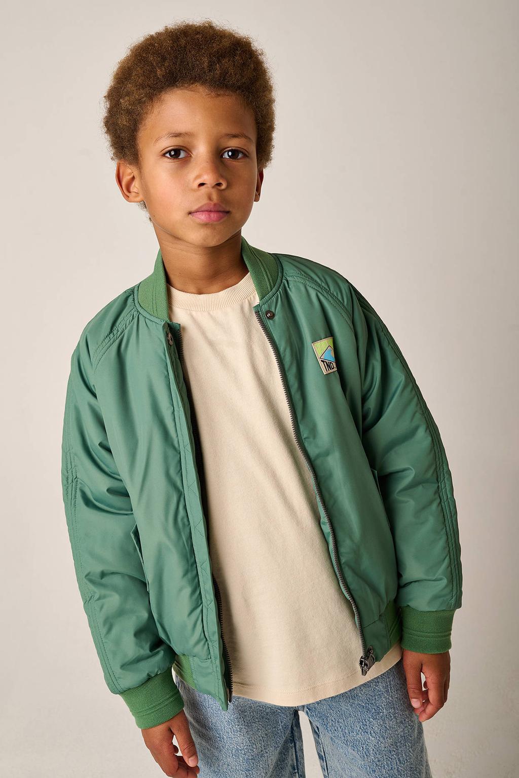 Groene jongens Tumble 'n Dry bomberjack van polyester met lange mouwen, opstaande kraag en rits- en drukknoopsluiting