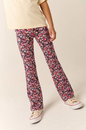 regular waist gebloemde flared broek donkerblauw
