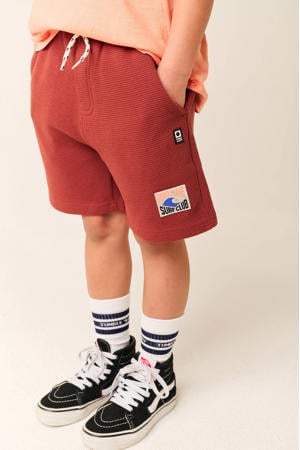 regular waist sweatshort roodbruin met textuur
