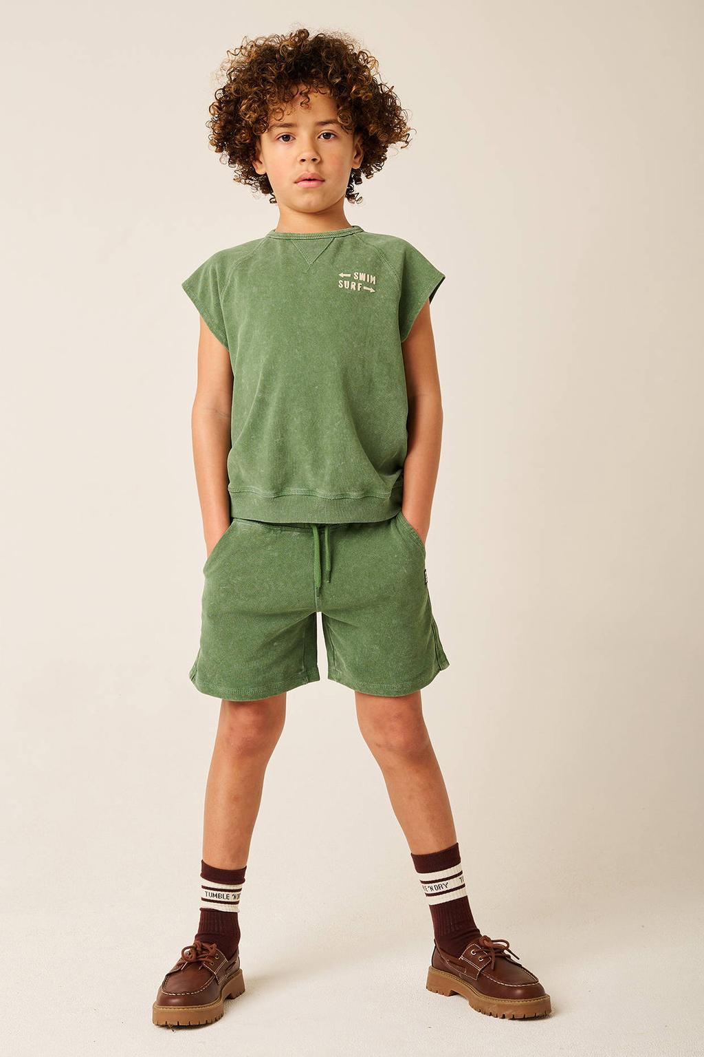 Groene jongens Tumble 'n Dry regular waist sweatshort met elastische tailleband met koord
