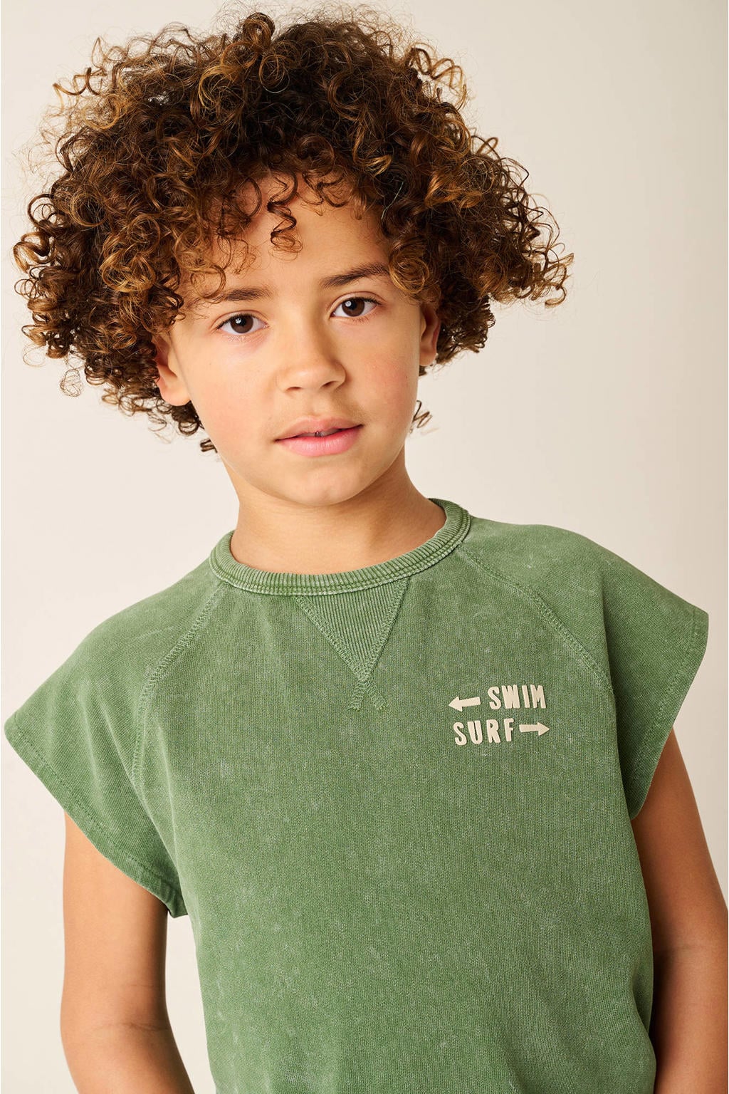 Groene jongens Tumble 'n Dry T-shirt met ronde hals en elastische boord