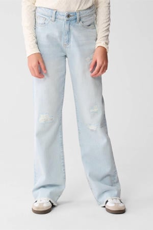 high waist straight leg jeans light blue denim