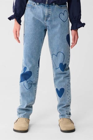 high waist mom jeans met hartjes blauw