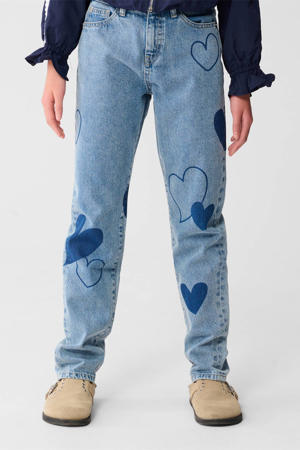 high waist mom jeans met hartjes blauw