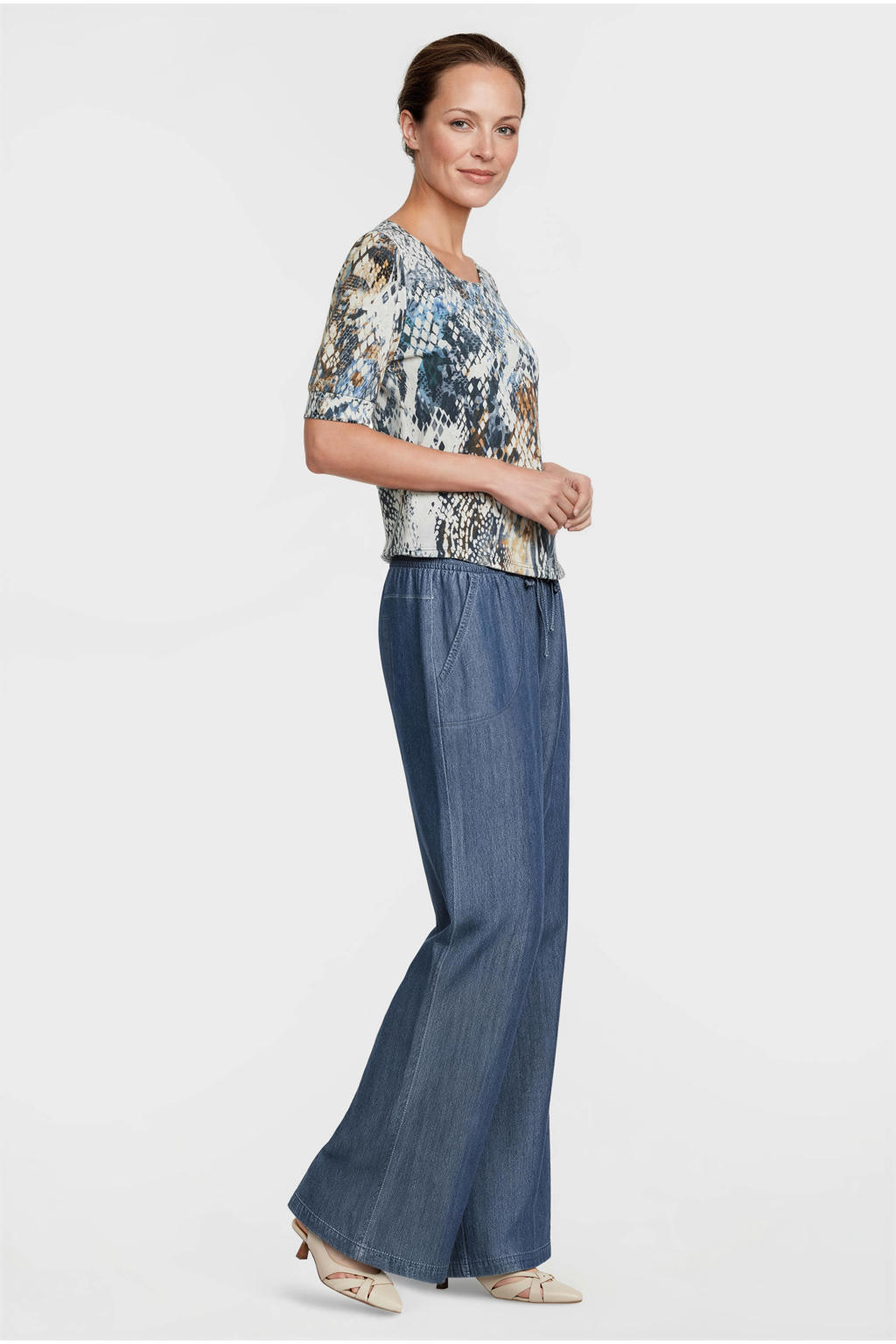 Blauwe dames Dreamstar top van polyester met korte mouwen en ronde hals