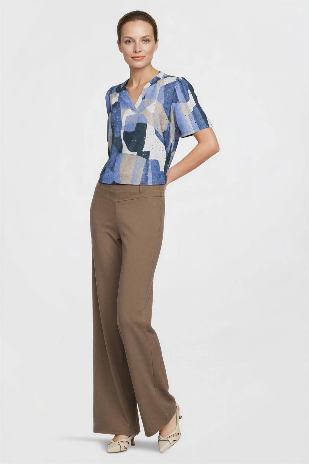 Blauwe dames Dreamstar top van polyester met korte mouwen en V-hals