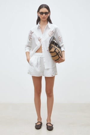 high waist casual short ecru broderie