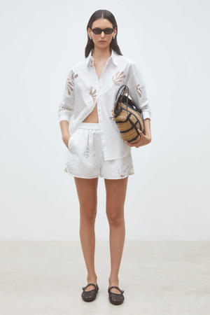 high waist casual short ecru broderie