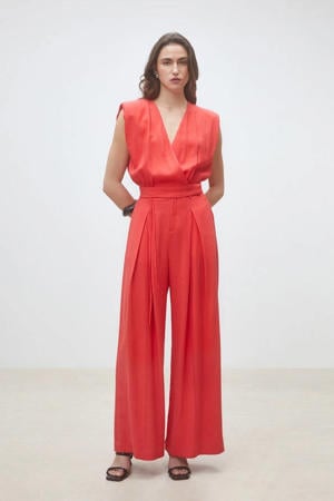 wide leg high waist broek rood