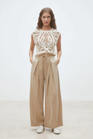 wide leg high waist broek beige
