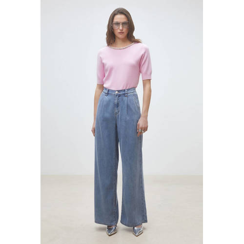 Suncoo high waist wide leg jeans light blue denim afbeelding