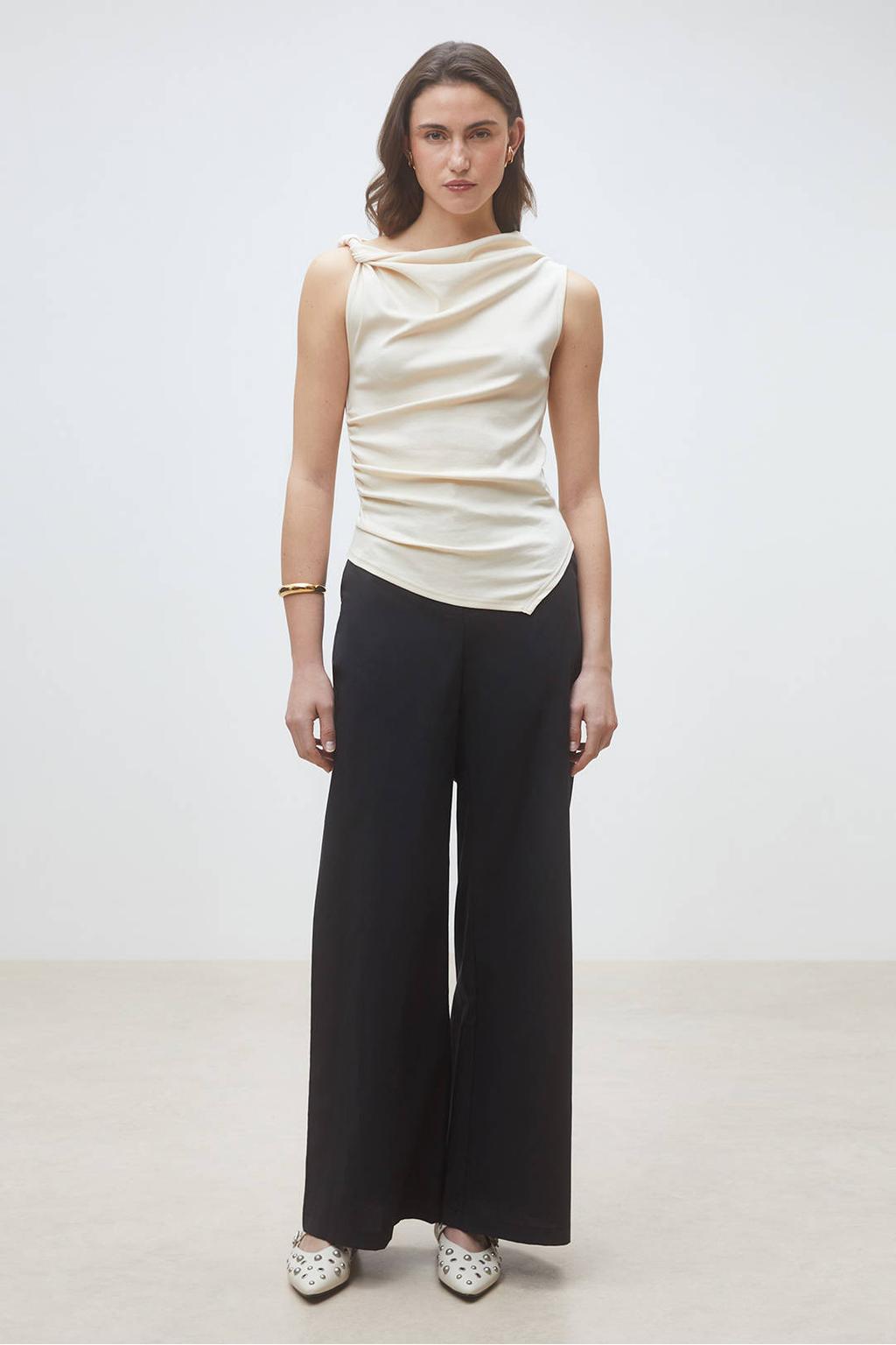 Zwarte dames Suncoo wide leg high waist broek van katoen met haaksluiting en effen