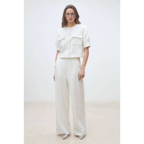 Suncoo wide leg high waist broek ecru afbeelding