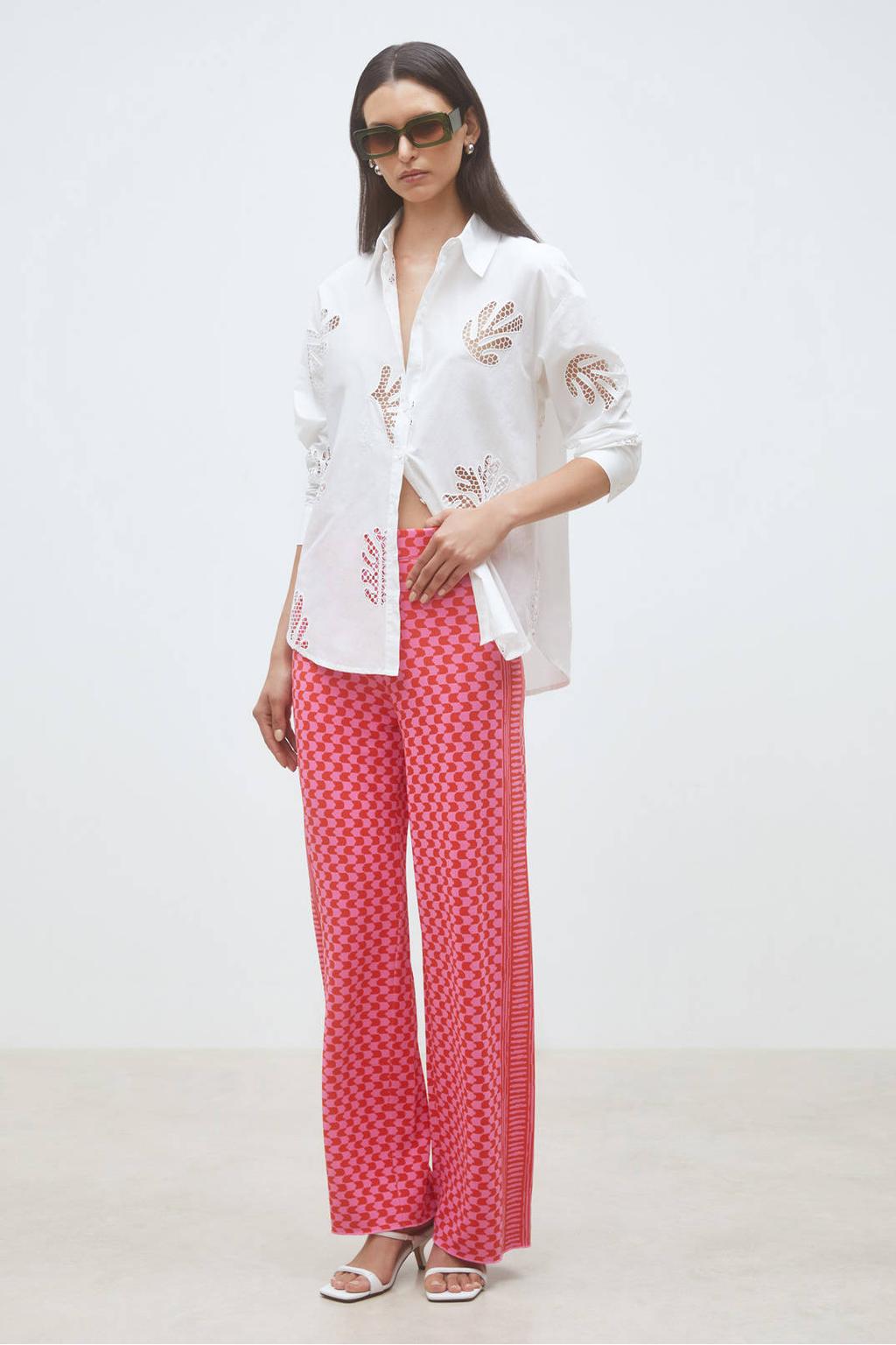 dames Suncoo blouse broderie van katoen met lange mouwen, klassieke kraag en knoopsluiting