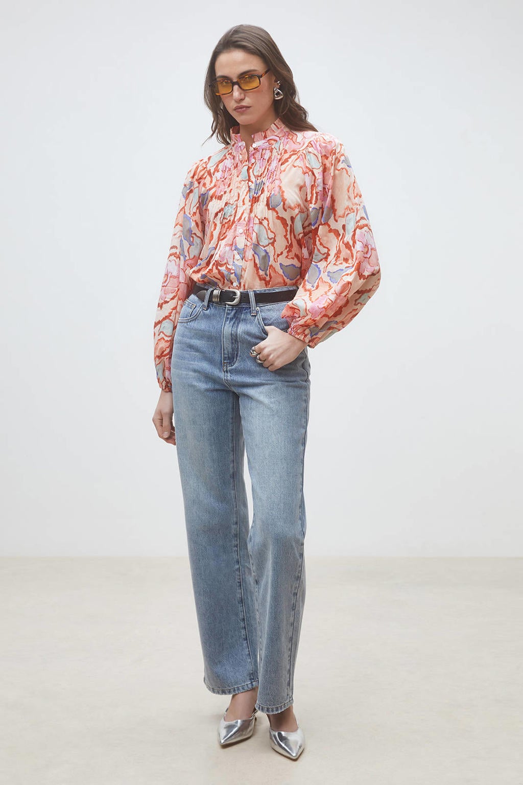 Multikleurige dames Suncoo blouse van viscose met lange mouwen, klassieke kraag en knoopsluiting