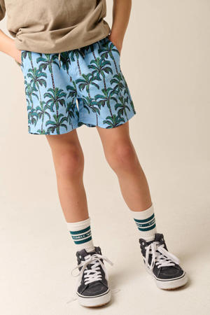 zwemshort lichtblauw met palmboom print