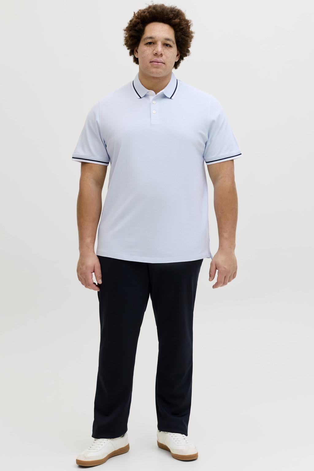Lichtblauwe heren JACK & JONES PLUS SIZE regular polo Plus Size van katoen met effen, korte mouwen, knoopsluiting en pique