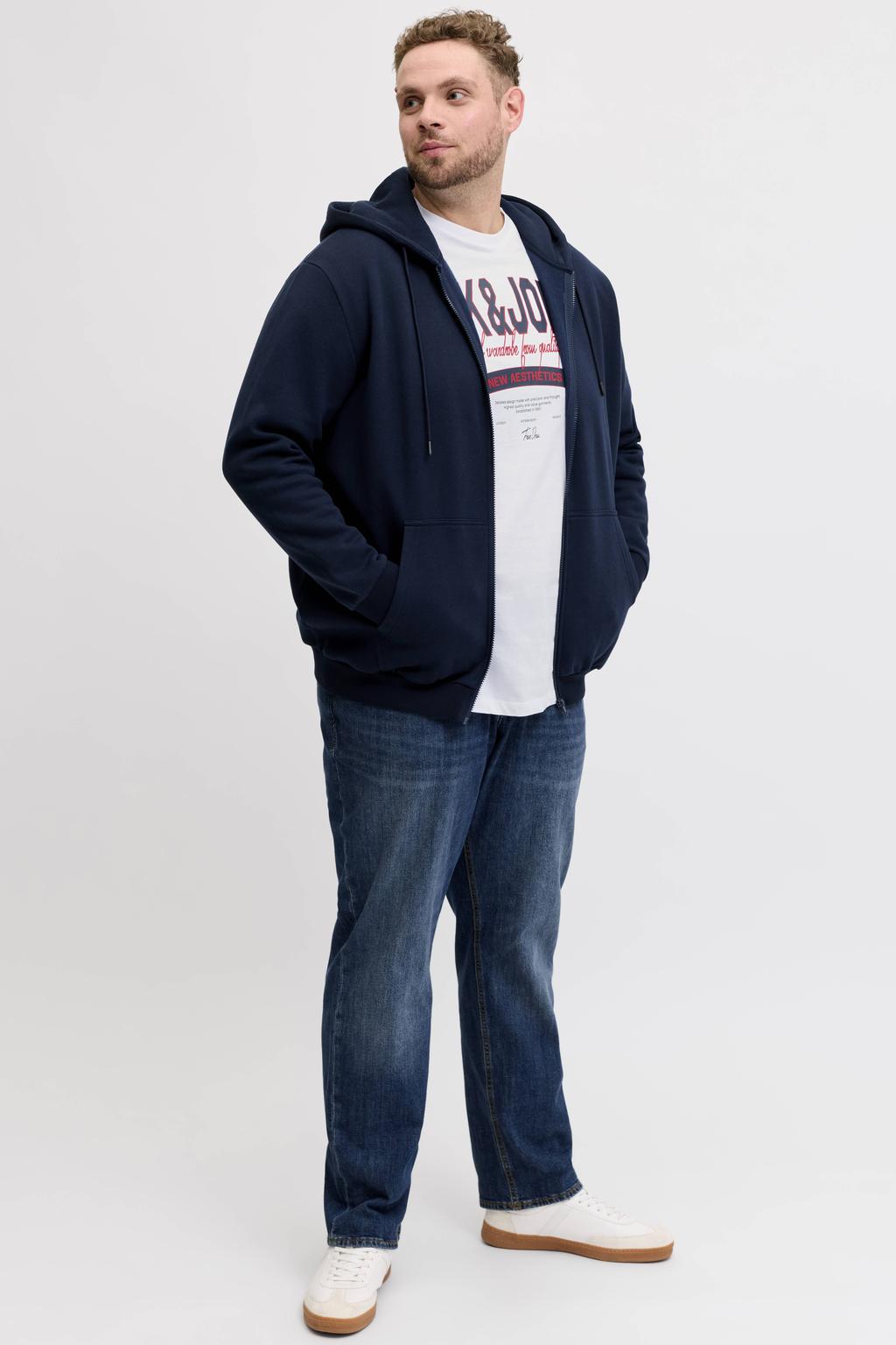 Witte heren JACK & JONES PLUS SIZE regular T-shirt Plus Size van katoen met printopdruk en korte mouwen