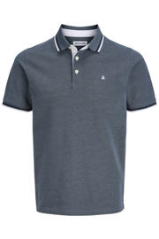 thumbnail: Blauwe heren JACK & JONES PLUS SIZE regular polo Plus Size van katoen met melée print, korte mouwen, knoopsluiting en contrast bies