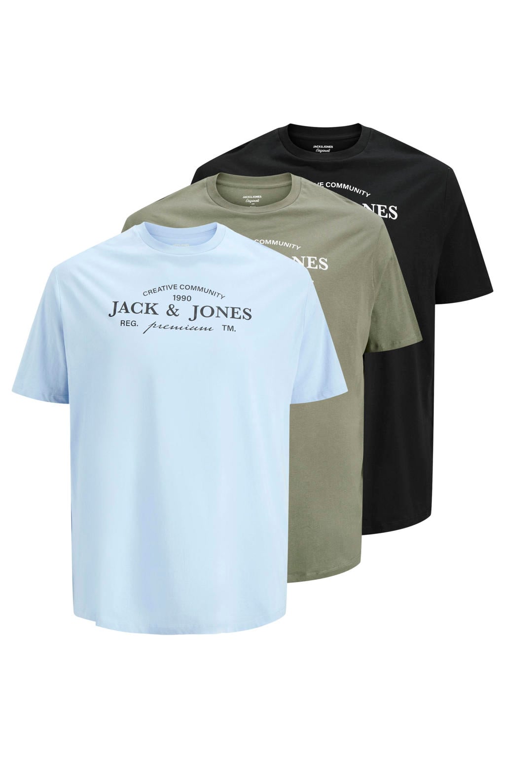 Set van 3 multikleurige heren JACK & JONES PLUS SIZE regular T-shirt Plus Size van katoen met logo dessin en korte mouwen