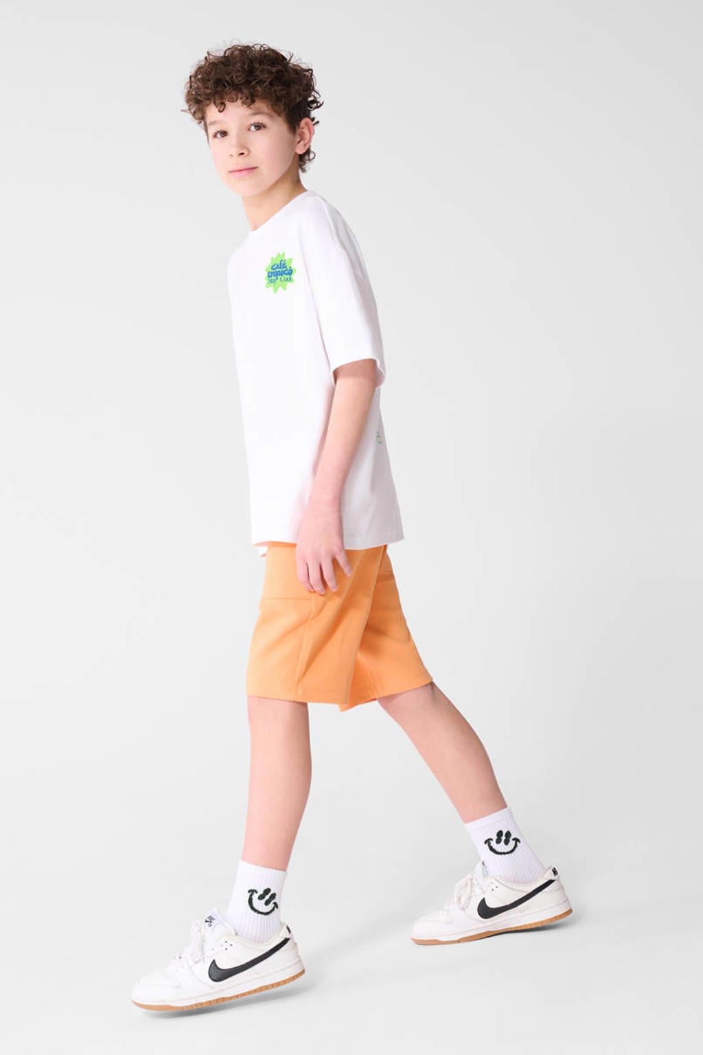 Oranje jongens Shoeby regular waist sweatshort met elastische tailleband met koord en effen