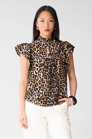 top met panterprint bruin broderie