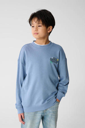 sweater boxy met backprint blauw