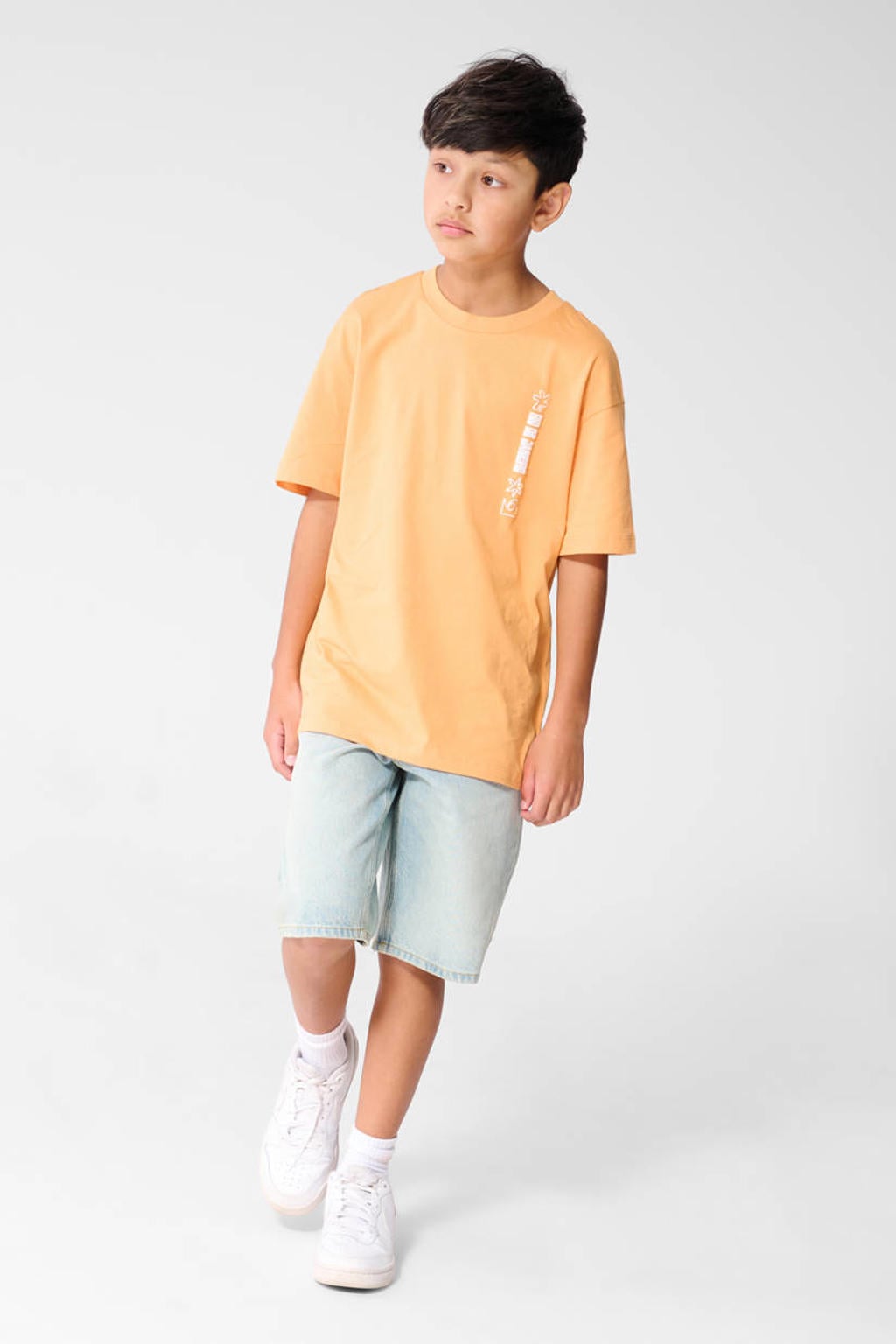 Oranje jongens Shoeby T-shirt van katoen met backprint, korte mouwen en ronde hals