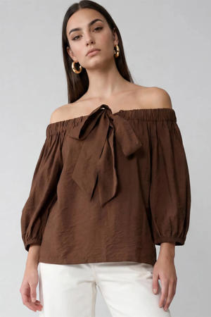 off shoulder top donkerbruin