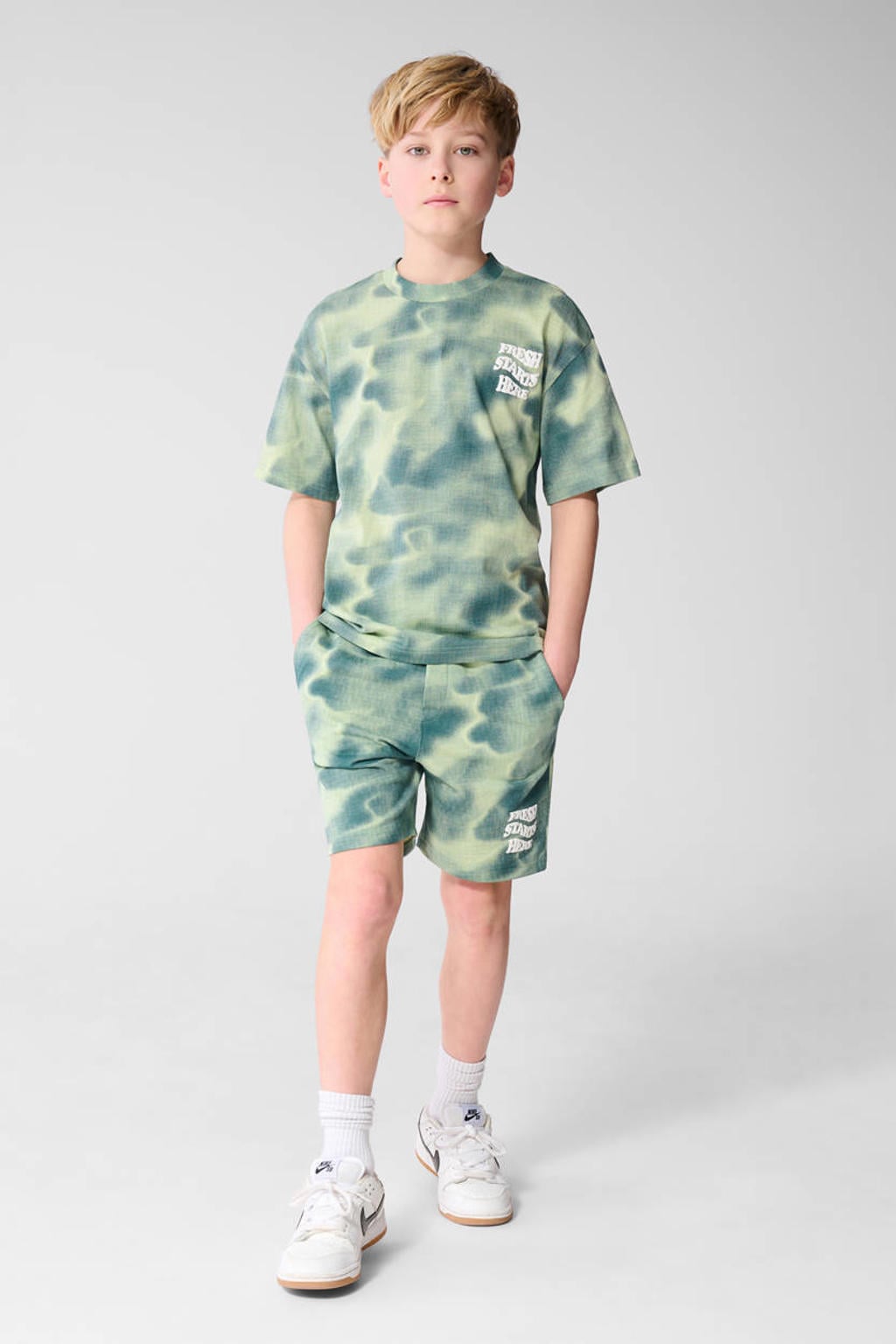 Groene jongens Shoeby T-shirt van katoen met korte mouwen en ronde hals