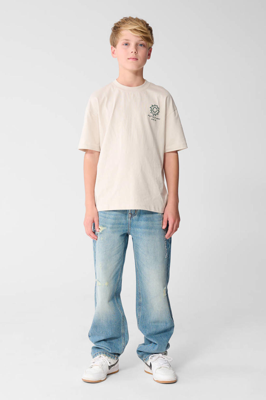 Beige jongens Shoeby T-shirt van katoen met backprint, korte mouwen en ronde hals