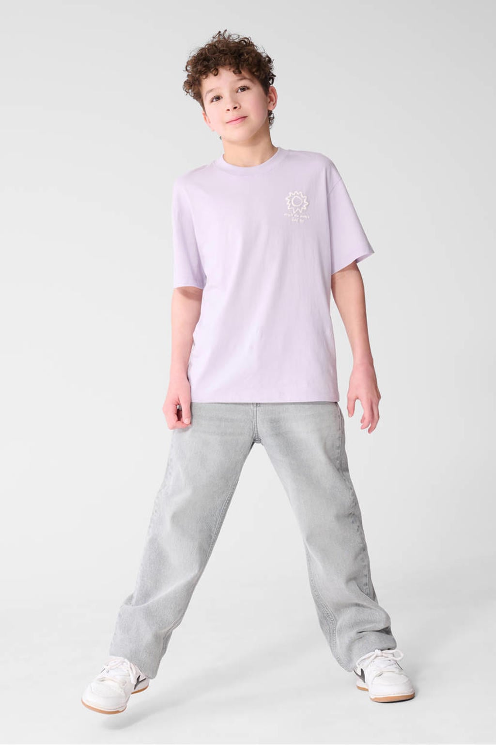 Lilakleurige jongens Shoeby T-shirt van katoen met backprint, korte mouwen en ronde hals