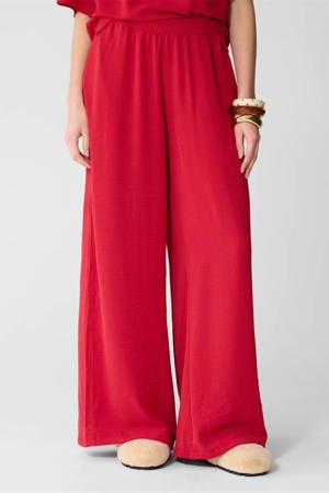 wide leg high waist casual broek rood
