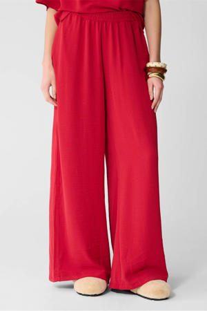 wide leg high waist casual broek rood