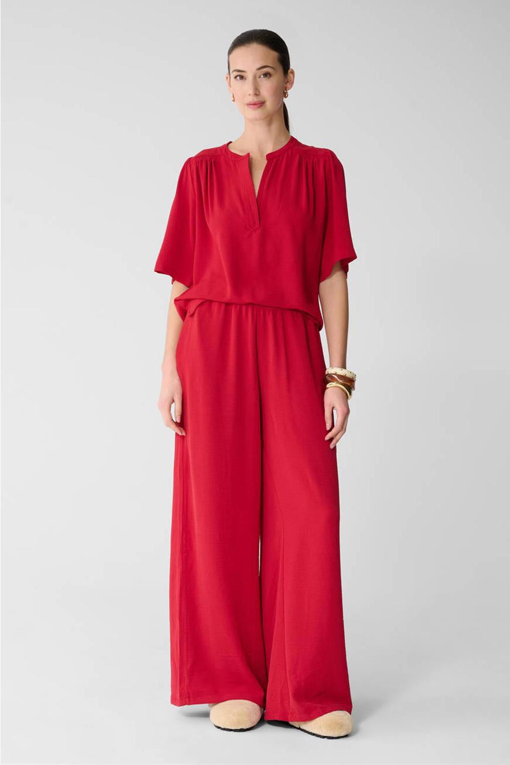 Rode dames Shoeby wide leg high waist casual broek met effen