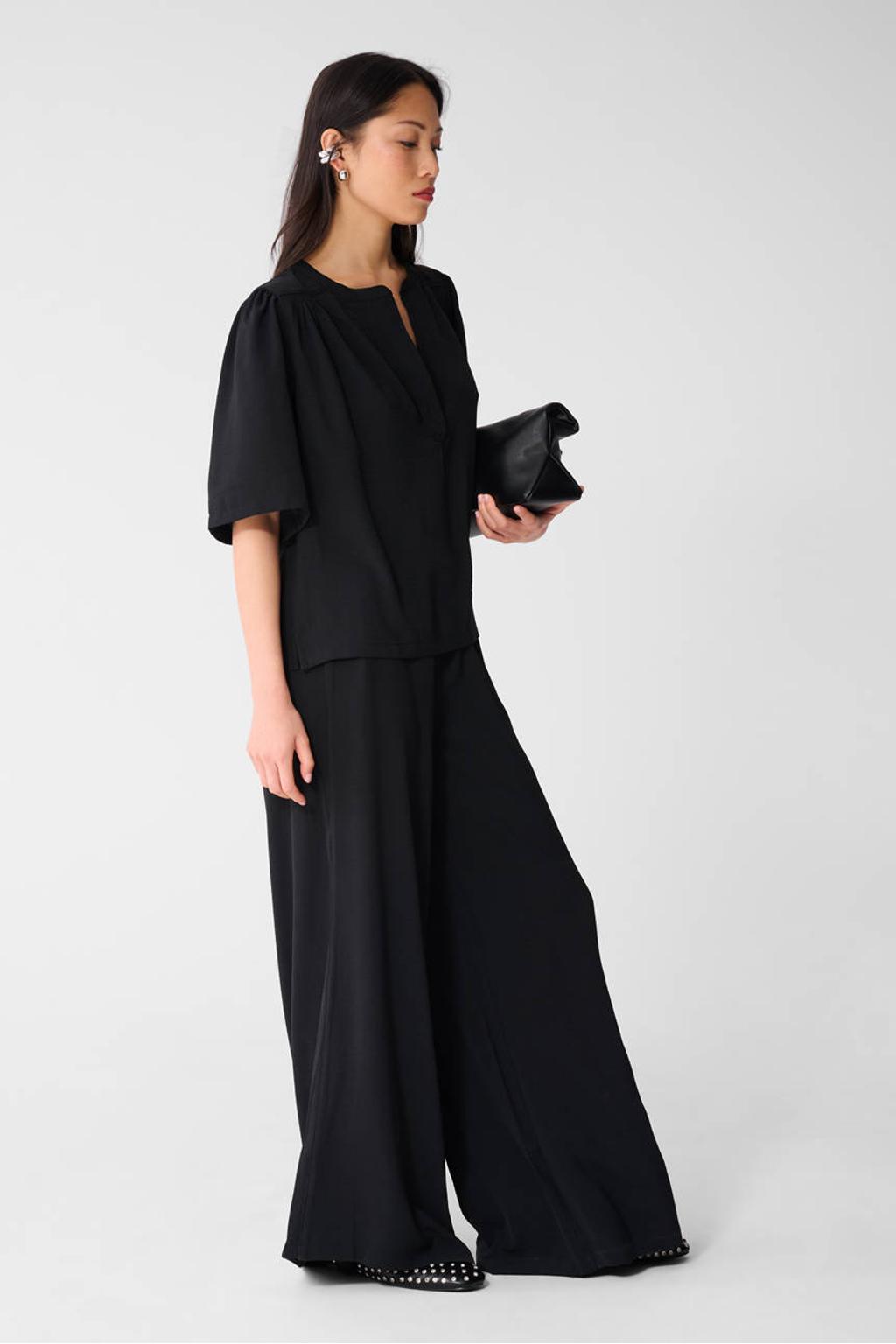 Zwarte dames Shoeby wide leg high waist broek met effen