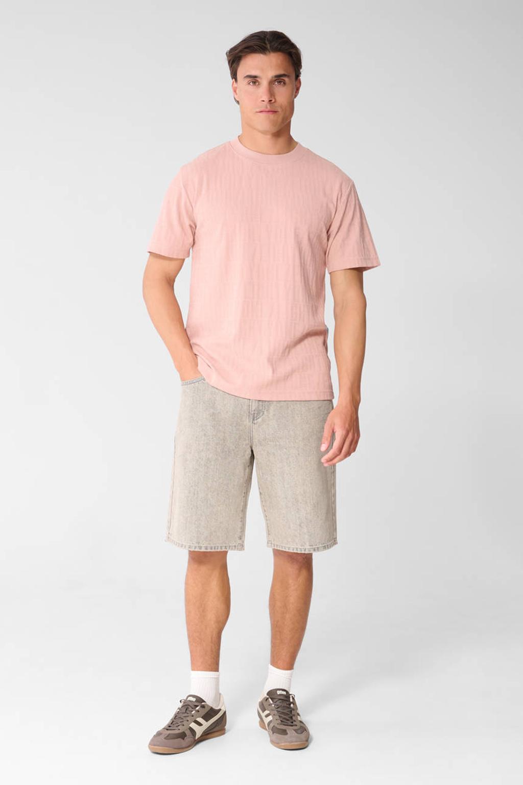 Roze heren Shoeby regular T-shirt van katoen met korte mouwen en ronde hals