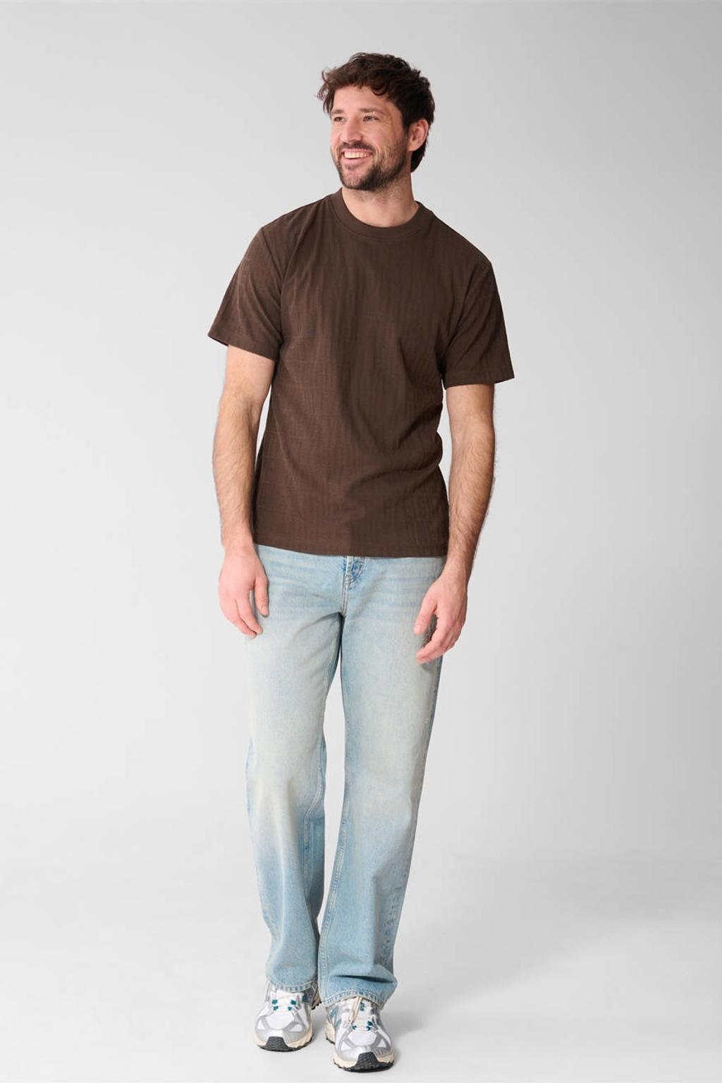 Donkerblauwe heren Shoeby regular T-shirt van katoen met korte mouwen en ronde hals