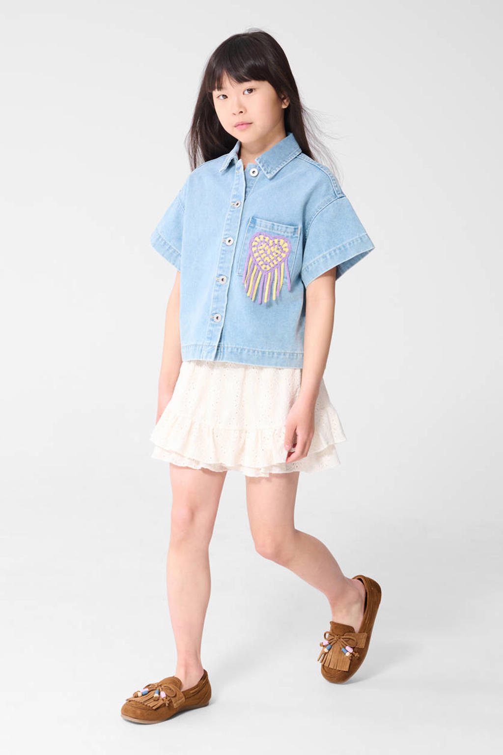 Witte meisjes Shoeby A-lijn rok van polyester met elastische tailleband en effen