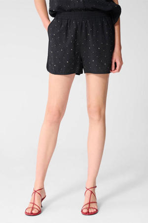 wide leg regular waist casual short zwart