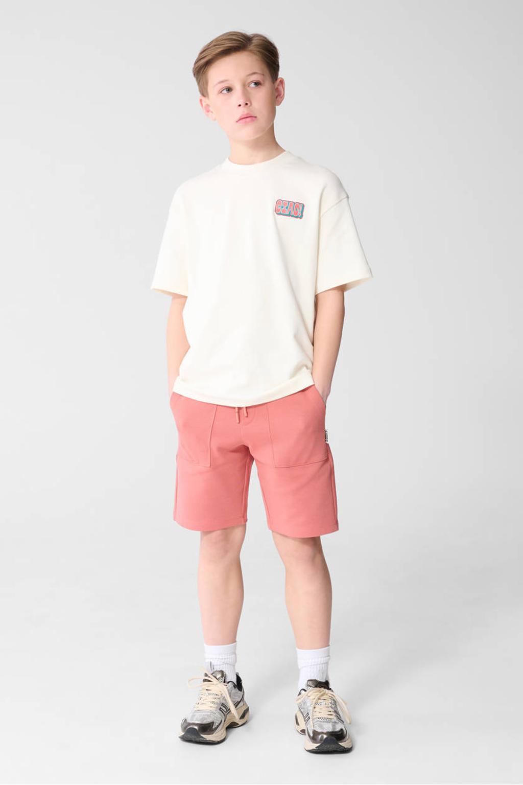 Rode jongens Shoeby sweatshort met elastische tailleband met koord en effen