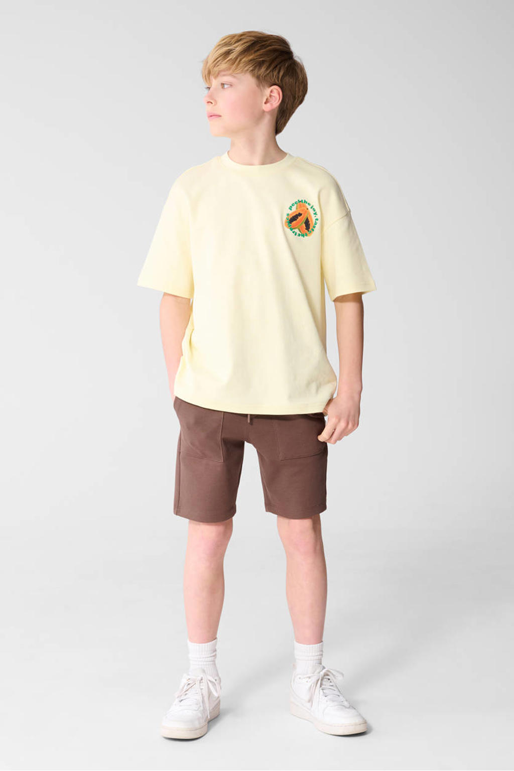 Donkerblauwe jongens Shoeby sweatshort met elastische tailleband met koord en effen