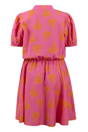 thumbnail: Roze en oranje meisjes Shoeby blousejurk van viscose met korte mouwen, opstaande kraag, knoopsluiting en plooien