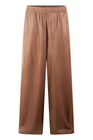 wide leg high waist broek met glitter bruin