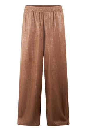 wide leg high waist broek met glitter bruin