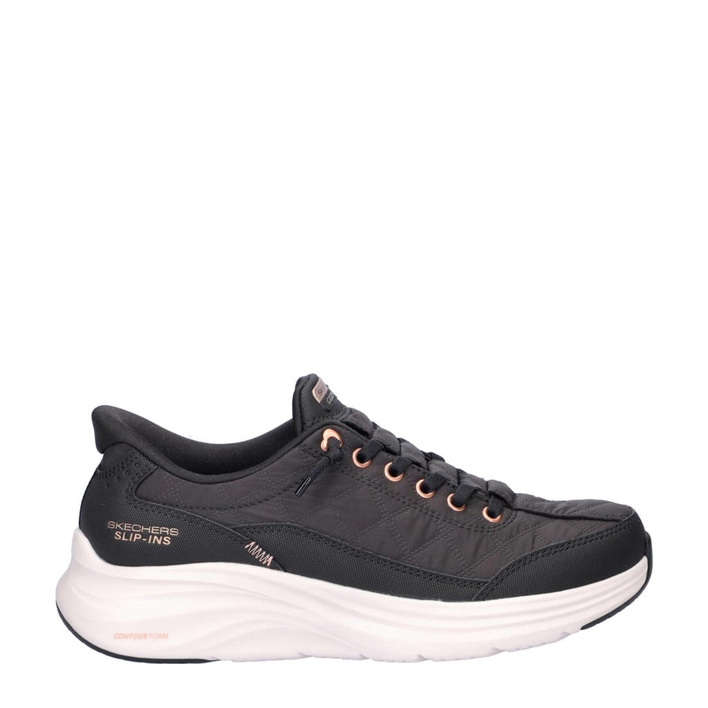 Zwarte dames Skechers Hands Free Slip-Ins Contour chunky sneakers van textiel met veters