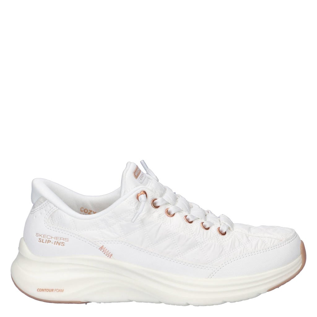 Witte dames Skechers Hands Free Slip-Ins Contour sneakers van textiel met veters