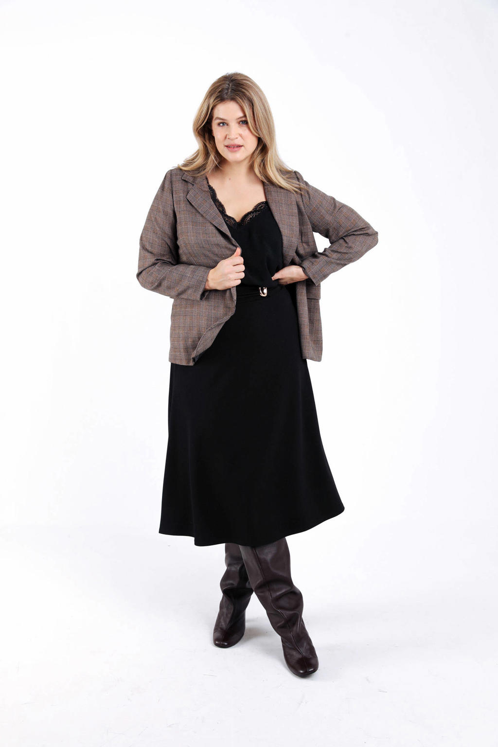 Zwarte dames Paprika midi rok gemaakt van polyester en met elastische tailleband